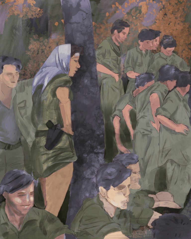הנערה עם האקדח - ציור ע"פ צילום - שמעון שומרון